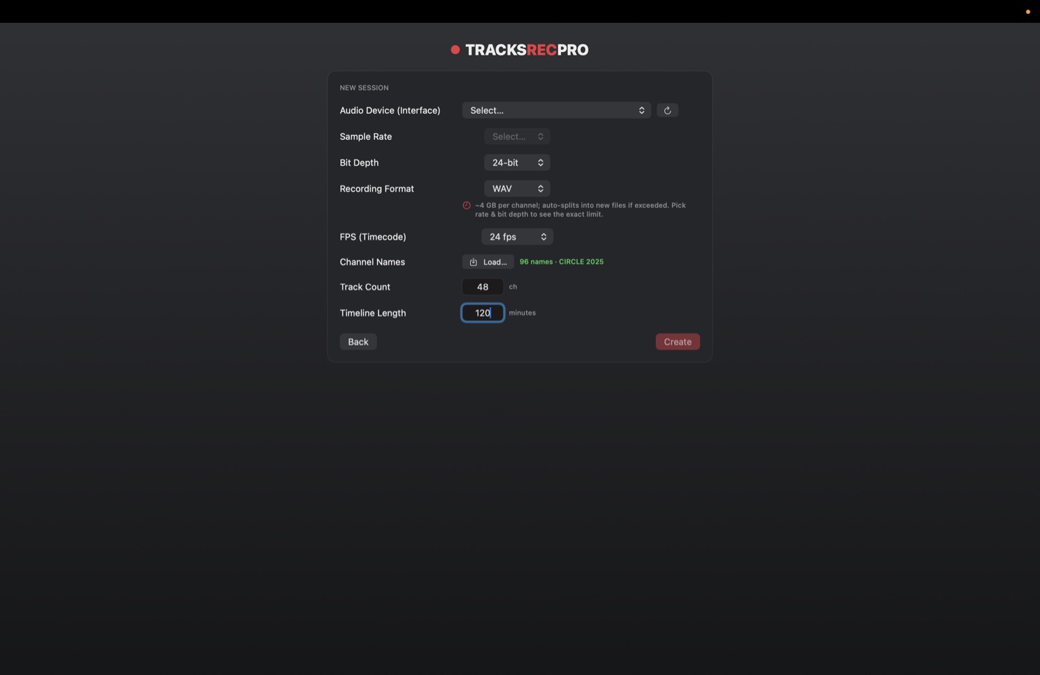 New session with channel names imported from a console show file
